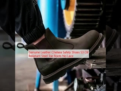 Αληθινό δέρμα παπούτσια ασφαλείας Chelsea S3 ανθεκτικό στο λάδι παπούτσια από χάλυβα χωρίς δαντέλα