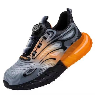 Αγορά Summer BOA Rotating Button Work Shoes KPU Flying Knit Comfortable Safety Shoes Kevlar Anti-stab TPU Popcorn Shoe Sole Work Shoes online manufacture