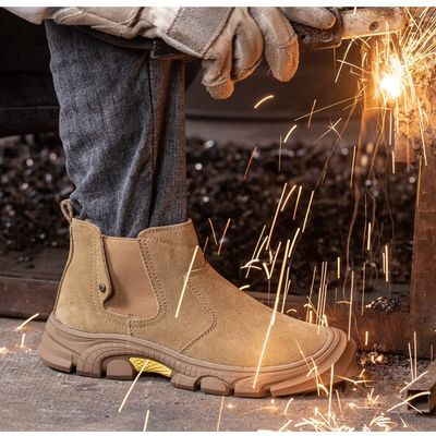 Άνδρες Suede Kevlar Steel Toe συγκόλληση Ασφαλιστικά παπούτσια Anti Smashing Εργασία ελαστικό