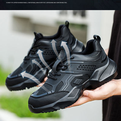 Ανθεκτικά Μαύρα Παπούτσια Ασφαλείας με Προσαρμοσμένο Λογότυπο, με Διαπνέον TPU Flying Knit και Ενδιάμεση Σόλα Kevlar